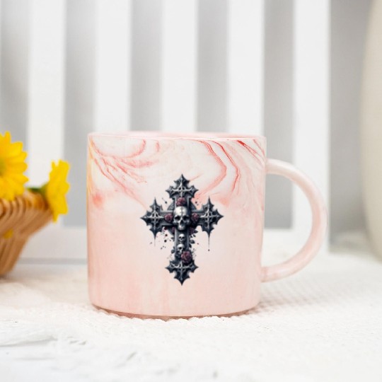 Gothic Cross Collection - Skulls and Red Roses Marble Mugs
