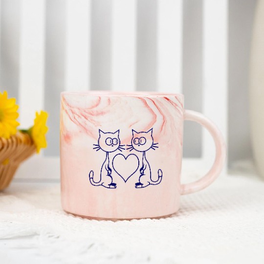 Two Happy Cats Heart 2 Friends Couple Love Team Marble Mugs
