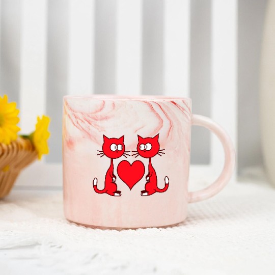 Two Happy Cats Heart 2 Friends Couple Love Team Marble Mugs