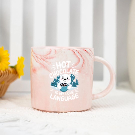Hot Chocolate Is My Love Language Winter Bear Marble Mugs