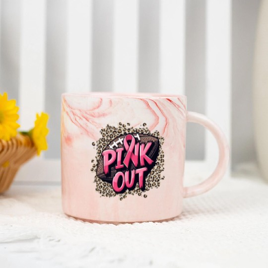 Pink Out Breast Cancer Football Coquette Bow Mom Marble Mugs