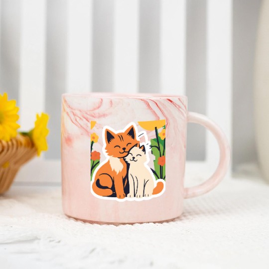 3d cat dou sweet and joyful Marble Mugs