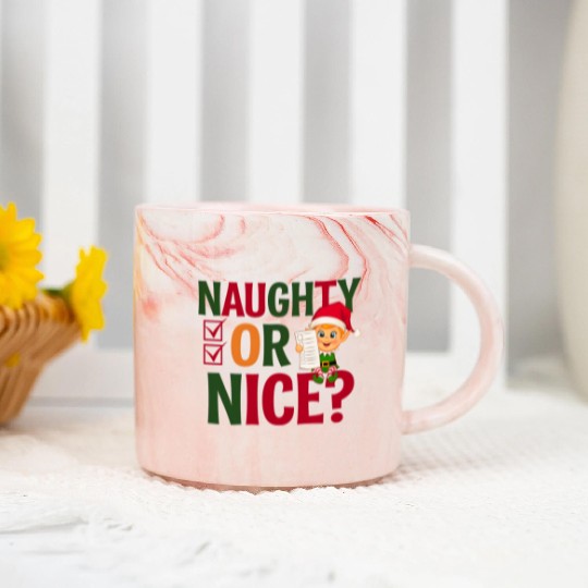 Naughty or Nice Elf Checklist Christmas Fun Marble Mugs