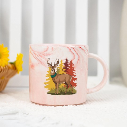 Deer in Pine Forest Marble Mugs | Fall Wildlife