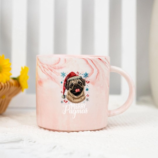 merry pugmas santa christmas pug Marble Mugs