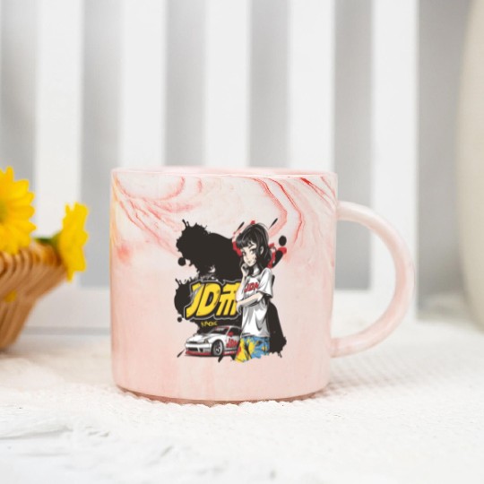 Cute Anime Girl JDM Car Street Racer Marble Mugs