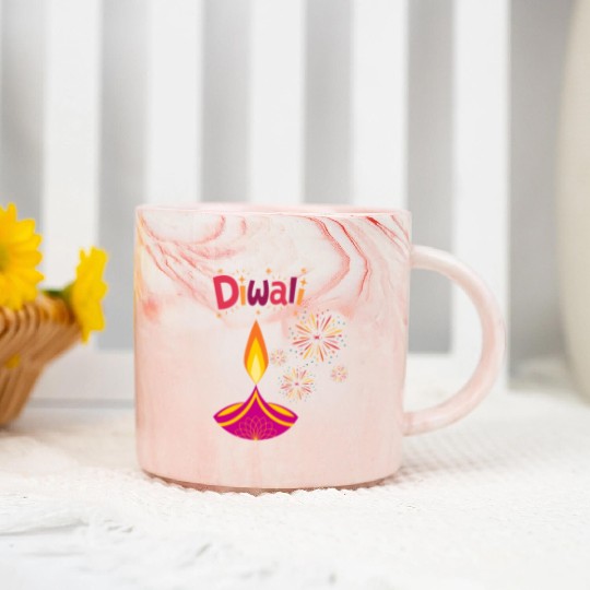 Diwali Design with Lamp & Festive Fireworks Marble Mugs