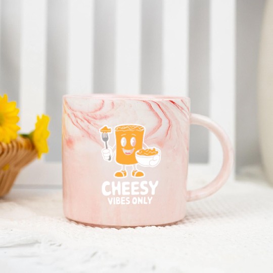 Cheesy Vibes Only Cartoon Delight Marble Mugs