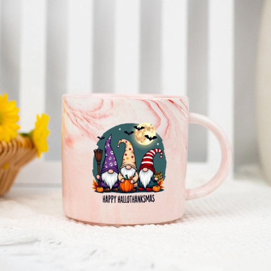 Happy Hallothanksmas Gnomes Celebration with Bats Marble Mugs