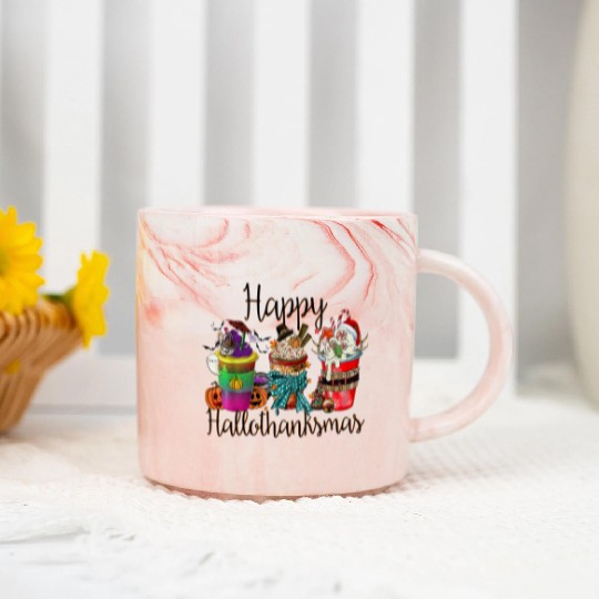 Happy Hallothanksmas Marble Mugs