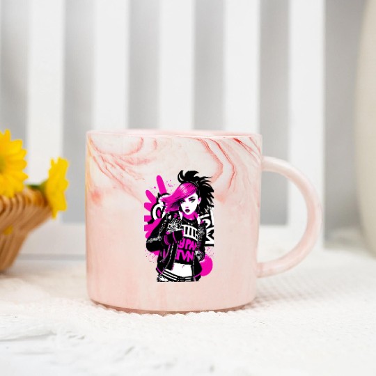 Urban Punk Street Art with Neon Pink Accents Marble Mugs