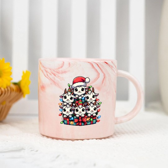 Cute Goat Pile Farm Farmer Christmas Hat Xmas Marble Mugs