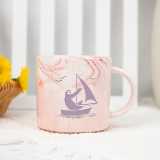 Sloth Sailboat Sailing Minimalist Silhouette Marble Mugs