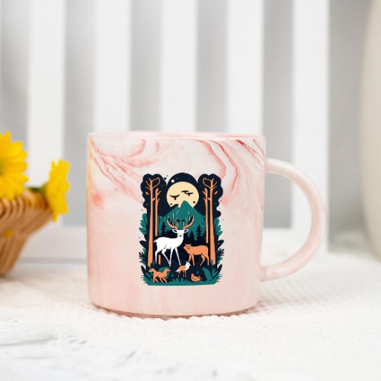 Enchanted Forest Wildlife Scene – Nature Adventure Marble Mugs