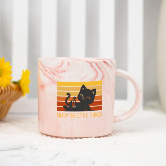 Enjoy The Little Things, Sunset Retro Cat Marble Mugs