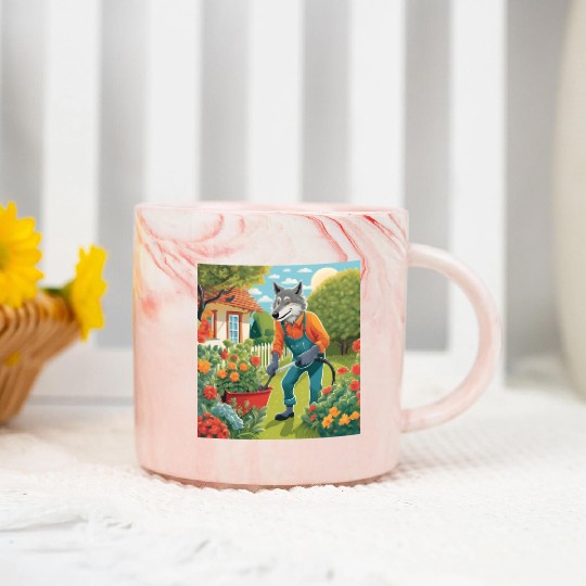 The Lone Wolf Tends His Garden Marble Mugs