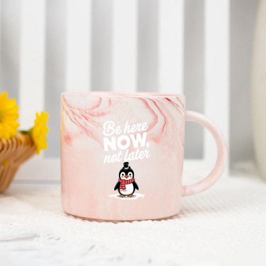 Be Here Now Mindfulness Penguin Message Marble Mugs