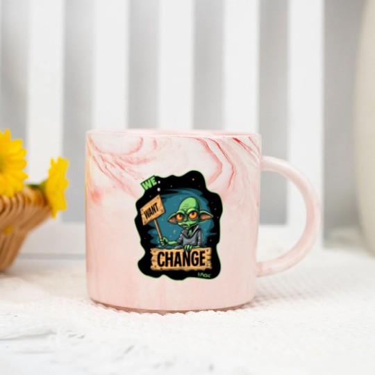 Fed Up Green Martian Alien Protest: We Want Change Marble Mugs