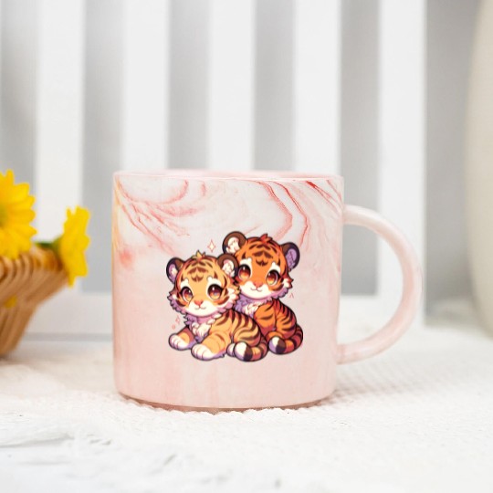 Adorable Baby Tiger Cubs Artwork - Cute and Marble Mugs