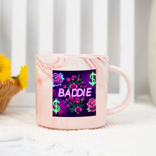 BADDIE in Neon Pink Marble Mugs