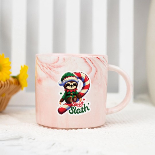 Adorable sloth dressed as an elf Marble Mugs