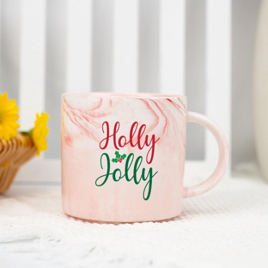 Christmas Holly Jolly Sticker Marble Mugs