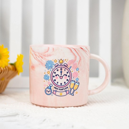 Celebrate New Year's Eve, Fun Clock and Fireworks Marble Mugs
