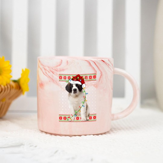 Saint Bernard Dog Ugly Christmas Lights Marble Mugs