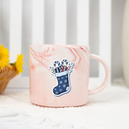 Christmas Stocking Candy Canes Blue And White Marble Mugs
