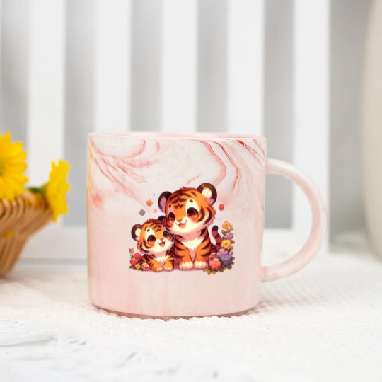 Adorable Tiger Cubs Surrounded By Flowers Marble Mugs
