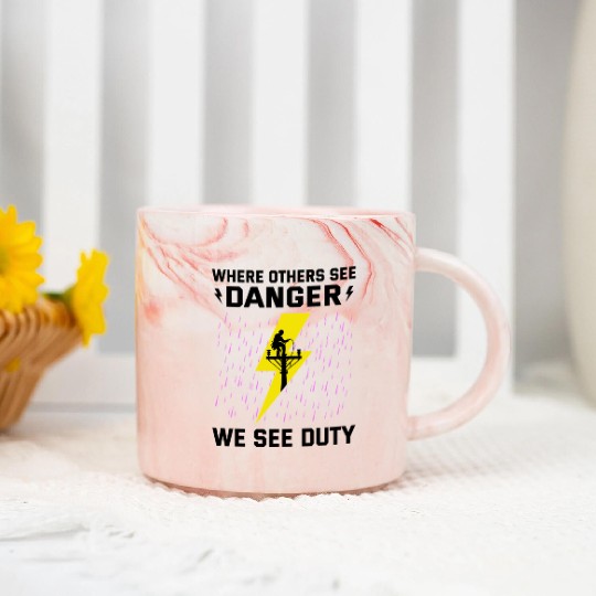Lineman Duty Danger Brave Dedicated Hero Marble Mugs