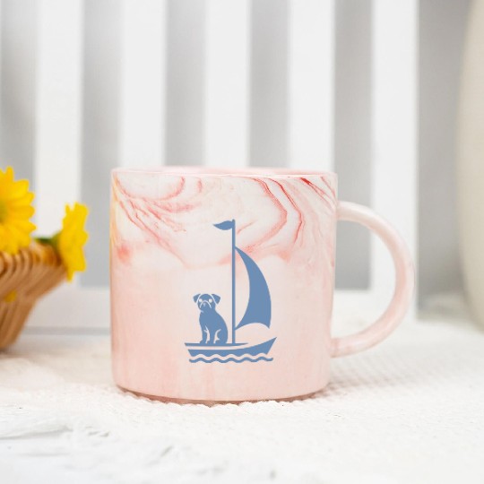 Pug in Boat Silhouette Sailing Minimalist Marble Mugs