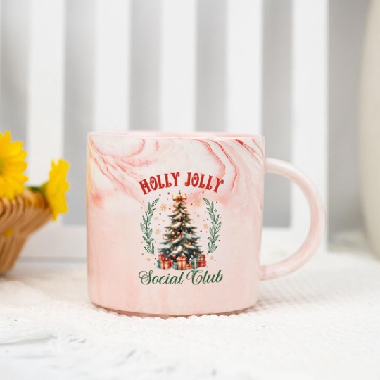 Holly Jolly Soociial Clubb Chrsitmas Marble Mugs