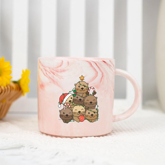 Otter Christmas Tree Funny Animal Christmas Marble Mugs