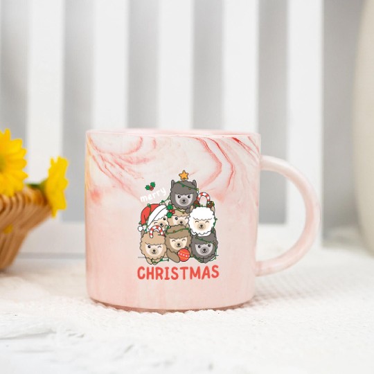 Alpaca Christmas Tree Merry Christmas Marble Mugs