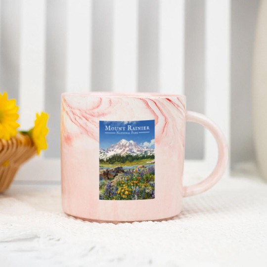 Mount Rainier Paradise Meadows Marble Mugs