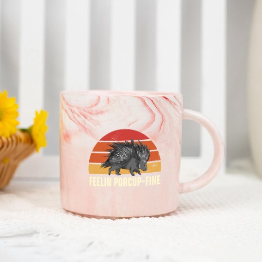Feelin Porcup-Fine Retro Sunset Porcupine Marble Mugs