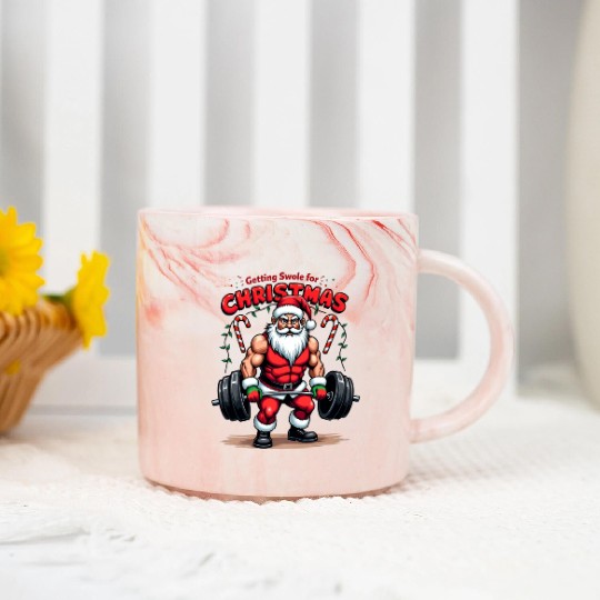 Santa Workout Mode Marble Mugs