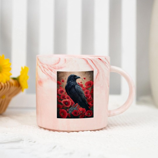 Raven Red Poppies Gothic Nature Art natural Marble Mugs