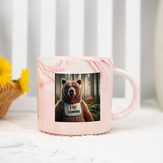 I love campers Grizzly bear with bib Marble Mugs