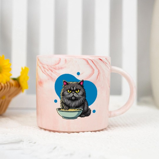 Persian Cat with Food Bowl - Adorable Cartoon Styl Marble Mugs
