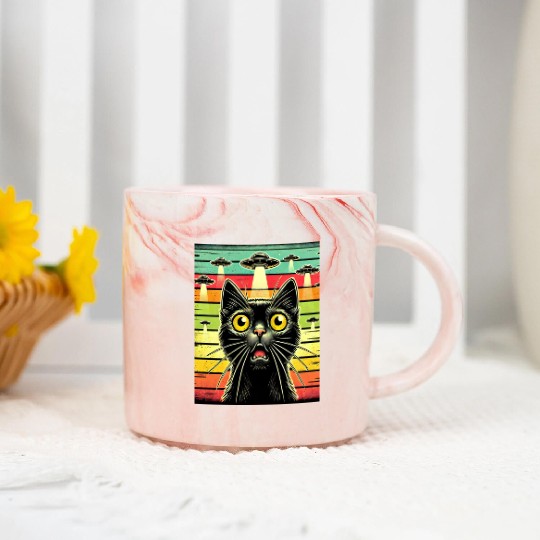 Fun Cat sunset Galaxy Cat Spaceship Alien Cat UFOs Marble Mugs