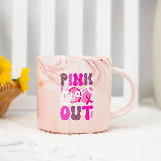 Pink Out Breast Cancer Football Mom Girls Women Marble Mugs
