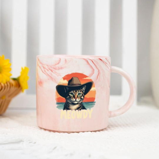 Meowdy Cowboy Cat Funny Howdy Meowdy Cowboy Cat Marble Mugs