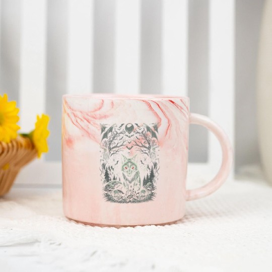 Dark Cottagecore Mystic Wolf Amidst Gothic Forest Marble Mugs
