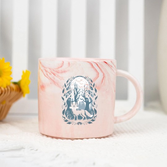 Dark Cottagecore Forest with Fox and Ghosts Marble Mugs