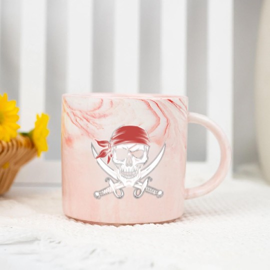 Pirate Skull Crossbones Red Bandana Jolly Roger Marble Mugs
