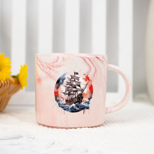 Pirate Boat, Pirates, Captain, Sailing Ship, Marble Mugs
