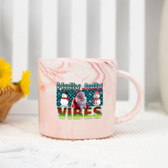 Holly Jolly Vibes Christmas Design Marble Mugs