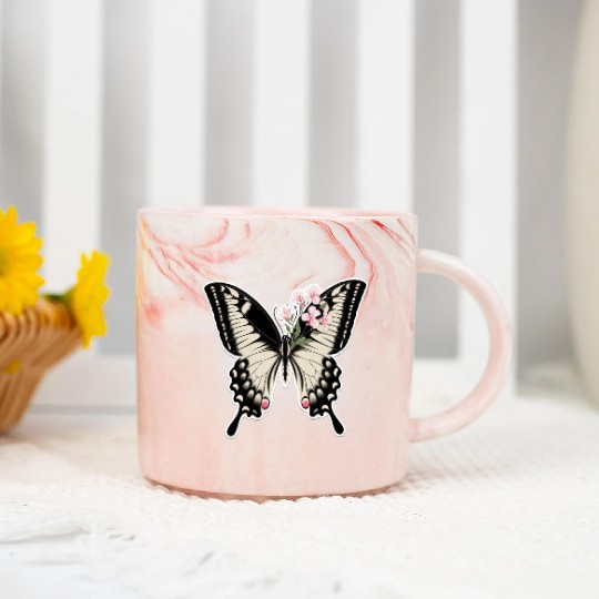 Elegant Butterfly Floral Marble Mugs